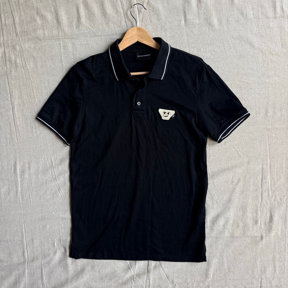 Emporio Armani Shirt Men's M Fits XS Black Stretch Polo Cotton Slim Authentic
